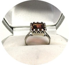 Lovely – Amber-Pink TOURMALINE Ring – Art Deco Filigree 14k Solid White Gold..
