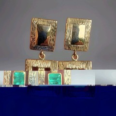 Original EARTH MINED EMERALD Deco Design Earrings Vintage Style Dangles 14K GOLD