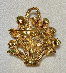 AUTHENTIC SWOBODA FLOWER BASKET BROOCH ~ ROSE QUARTZ, PERIDOT ~ BEAUTIFUL!