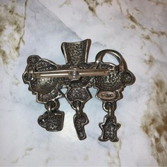 Vintage Cat Brooch with Christmas Holiday Charms Winter Pendant Pin Jewelry