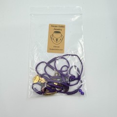 VTG Purple Silk Cord Multi Charm Layered Necklace Gold Tone Key Heart Italian