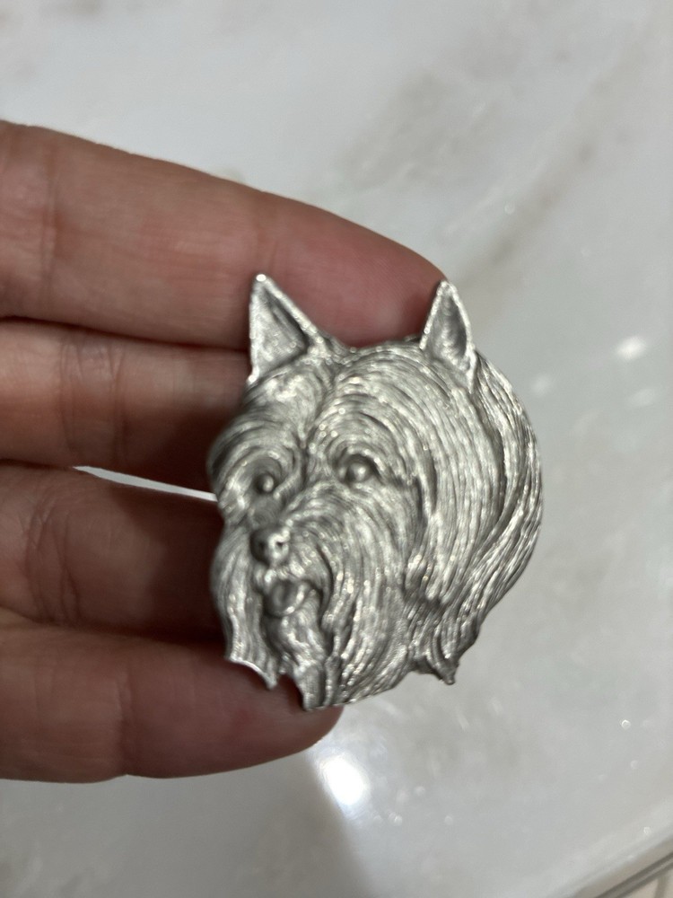 Vintage 1984 Rawcliffe Pewter Silky Terrier Dog Brooch Pin Signed