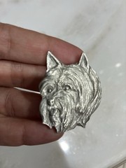Vintage 1984 Rawcliffe Pewter Silky Terrier Dog Brooch Pin Signed