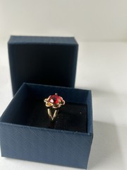 Vintage Red Cubic Zirconia Ring Gold Plated Womens Size 7.5