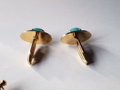 Vintage Matching Set Cufflinks, Tie Bar & Tack Gold Tone W Faux Turquoise Stones
