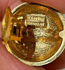 Signed LANVIN GERMANY Gold Metal Blue Stones VINTAGE Clip On Earrings