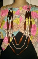 vintage Mid-Century WOOD Leather Sterling NECKLACE 3 Strang SJC design BOHO 40″