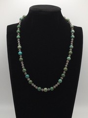 32.8g Handmade Sterling Silver & 8mm Green Turquoise Necklace 20″ #55