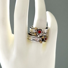 Vintage Sterling Silver Multi Row Band Two Tone Coral Flower Spinner Ring Sz 7