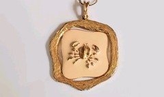 Vtg 70s Enamel Pendant Necklace Zodiac Symbol Cancer Signed ART Arthur Pepper