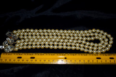 Vintage UNBRANDED Cream Faux Pearl 3 Strand Necklace Clear Glass Stones 20” B1