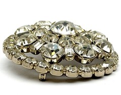 Vintage Large Clear Rhinestone Brooch Pin Domed Round Clear Crystal Silver Tone