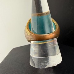 Enamel Dome Ring Blue Abstract Stainless Steel Gold Tone Size 8.75