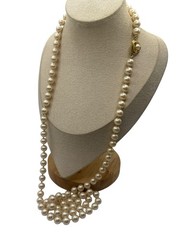Vintage Liz Claiborne Glass Faux Pearls Necklace 8mm Individually Knotted 36”