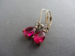 VINTAGE LA GILTED STERLING TEAR DROP RUBY SPINEL DANGLE PIERCED EARRINGS