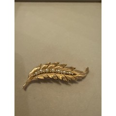 Vintage Trifari Crown Faux-Pearl Feather Brooch