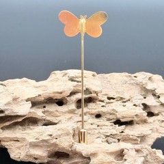 Vintage Gold Tone Butterfly Stick Pin Hat Pin Lapel Pin Monogram A Safety Cap