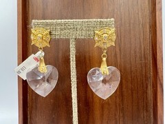 Vtg Gold RO-DO Earrings Crystal Hearts Rhinestones 90s $110 Saks Inventory KN