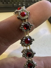 Vintage Silver Toned Red Rhinestones Statement Cuff Bracelet Costume Jewelry