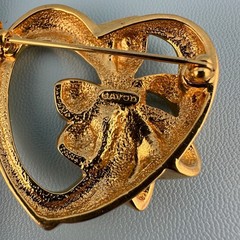 Vintage Heart Brooch Lot Gold Silver Tone Rhinestone Filigree Open Work Ribbon