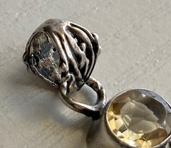 Ammonite Fossil Gemstone Bezel Set 1.75” Pendant 925 Sterling Silver 9.45g Vtg.