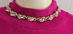 Vintage Trifari crystal gold tone choker necklace good vintage condition 17″.