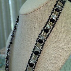 Vintage COOKIE LEE Black Cord Silver Toggle Convertible Necklace Bracelet