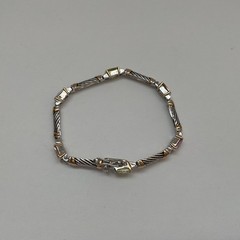 Vintage Silver & Gold Tone Multi Color Glass 7” Link Bracelet w/ Boxed Clasp