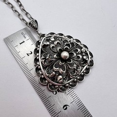 Vintage German 835 Silver Filigree Pendant with Chain Antique Jewelry 21.2g