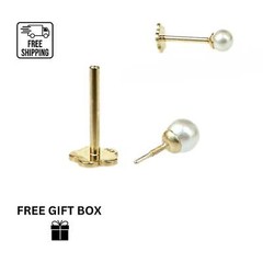 14K Yellow Gold Round Pearl Cartilage Barbell Earring With Screw Back