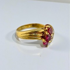 Vintage 1980s 18K Yellow Gold Ruby & Diamond Ring Size 5 – 3.98g