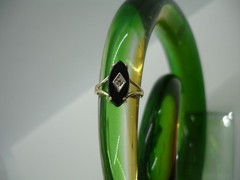 vintage 10K yellow Gold RING marquise black Onyx w DIAMOND accent band 2.4g 4.25