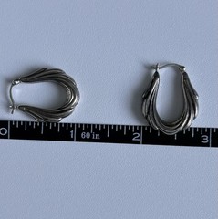 Vintage Sterling Silver Hoop Earrings 925 Dangle Drop Puffy Scalloped Ladies 1in