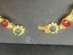 Kenneth Jay Lane KJL Jackie O Maharani Necklace Ruby Emerald Cabochon COA Box