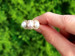 Cultured Pearl and 0.60Ct Diamond 18k Yellow Gold Cluster Ring Circa 1935