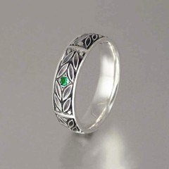 Retro Leaf Vintage Antique Band 1Ct CZ Elegant Unisex Promise Ring Silver Plated