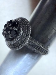 Vintage India Natural Black & White Diamond Sterling Silver 925 Ring Size 8