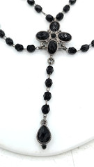 Vintage Style Black Beaded Necklace Gothic Victorian Drop Acrylic Statement