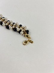 Lady Remington Faux Pearl Beaded Cluster Necklace ~ White Black With Gold Tone