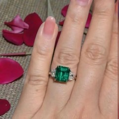 4.10 Ct Natural Emerald Art Deco Vintage Engagement Ring 14K Yellow Gold Over