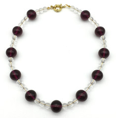 Vintage Art Deco Round Almandine Garnet Beads & Clear Glass Beads 17″ Necklace