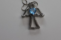 Blue and White Topaz Angel Pendant Necklace Sterling Silver