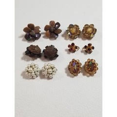 Vintage Clip Earrings Japan West Germany Austria Italy Crystals Faux Pearl Set 6