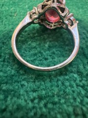 Vintage White Gold Plated Pink Tourmaline & CZ Victorian Style Cocktail Ring 5