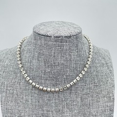 Vintage Silver-Tone Prong Crystal Rhinestone Tennis-Style Choker Necklace