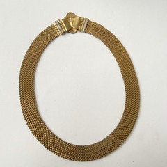 Antique Art Deco Egyptian Revival Enamel Geometric Mesh Collar Necklace 16”