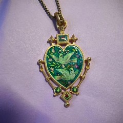 Vintage Heart Bird Jewelry Set Necklace Earrings Gold Victorian Gift Women