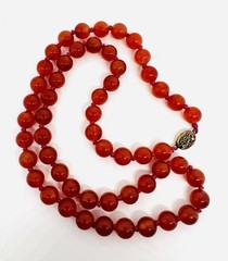 Chinese Export Sterling Silver Carnelian Beaded Necklace 25in Vintage Jewelry