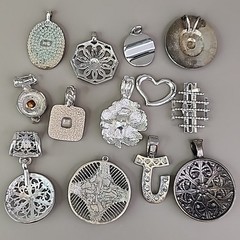 Vintage Silver Tone Pendant Lot of 13 Clear Rhinestones Enamel Chunky KC Best