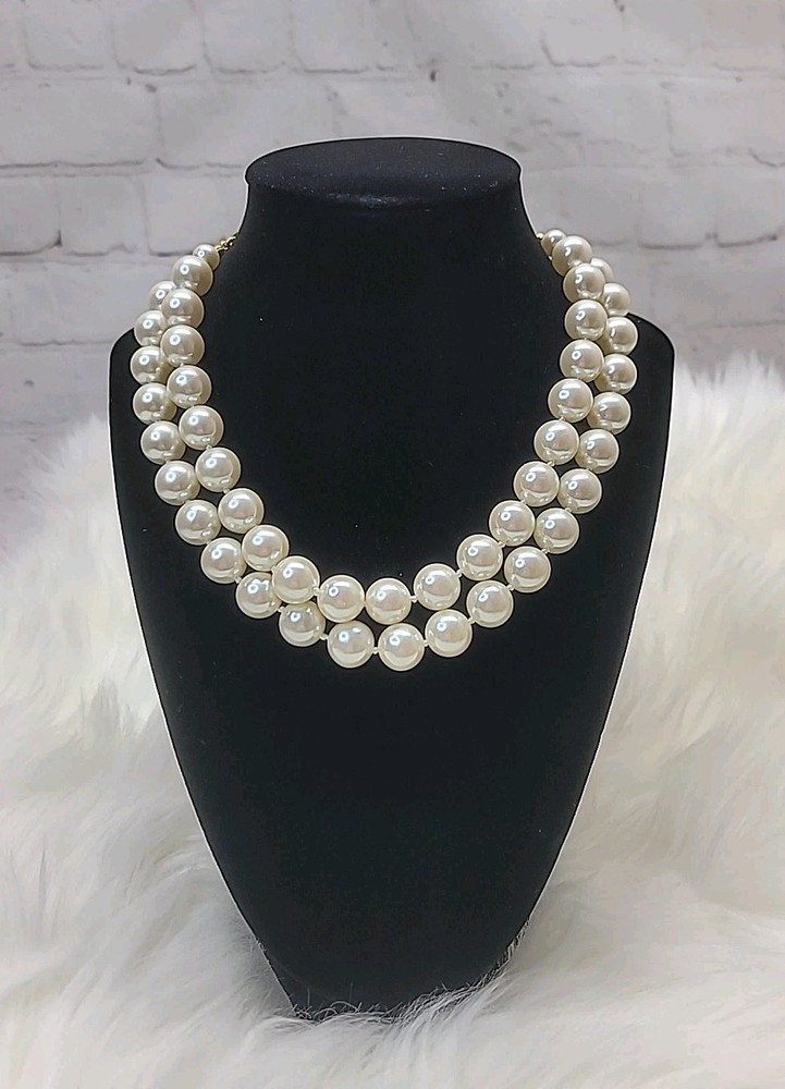 Vintage Carol Lee Faux Large Pearl Necklace Double Strand Carolee Signed